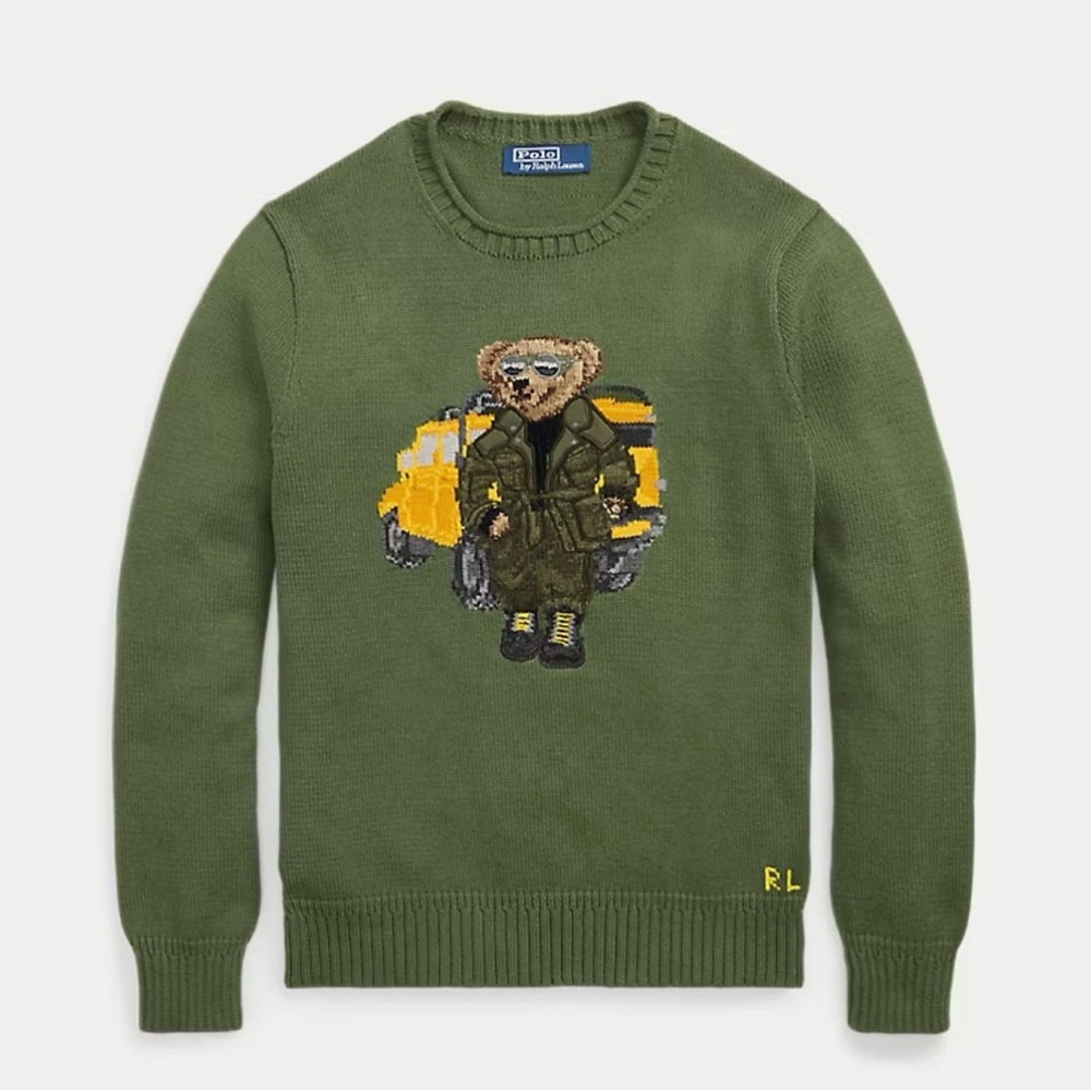 RARE NWT Polo Ralph Lauren Camo Military Polo Bear Roll-Neck Sweater with Hummer
